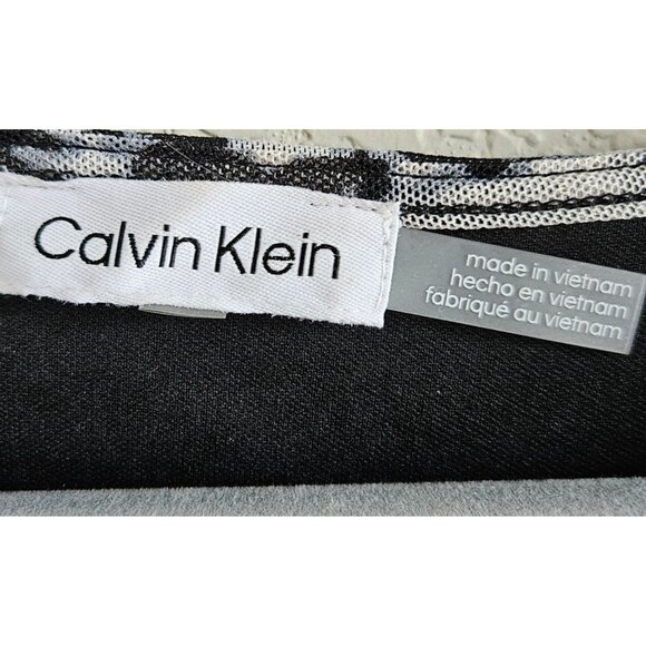 Calvin Klein Woman Size M Blouse V neck Mesh Fabric Lined Ruched Front Art - Picture 5 of 6